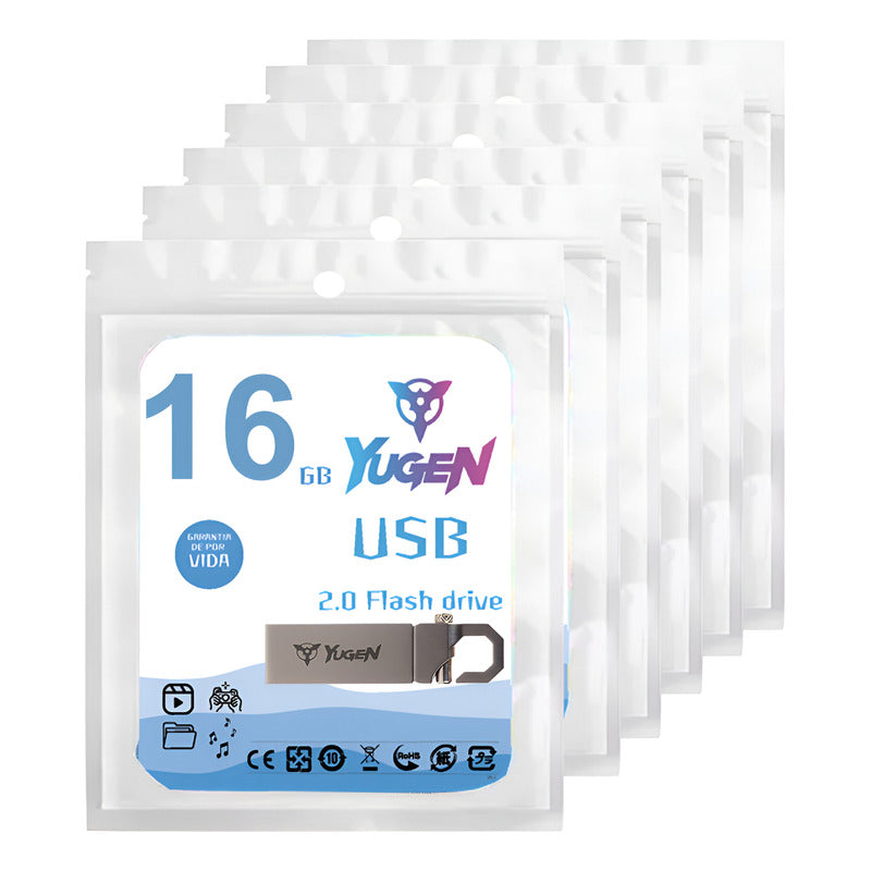 Paquete 50 Memoria Usb 16gb Colores Mayoreo Metálica Yugen Plateado Y9