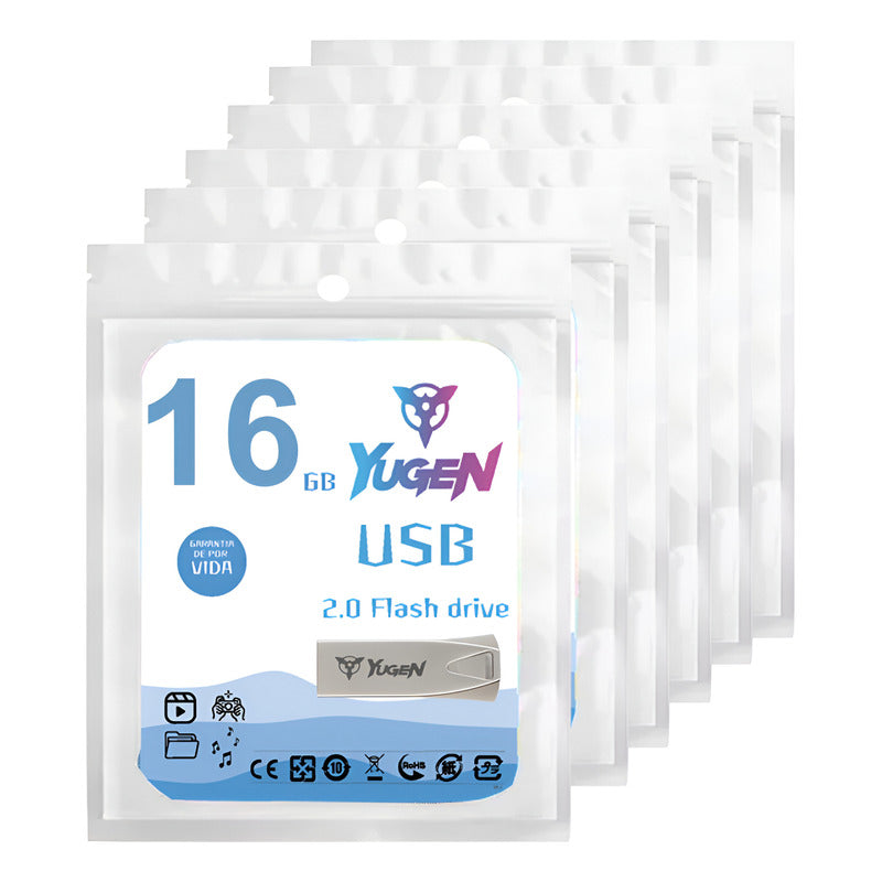 Paquete 10 Memoria Usb 16gb Colores Mayoreo Metálica Yugen Plateado Y10