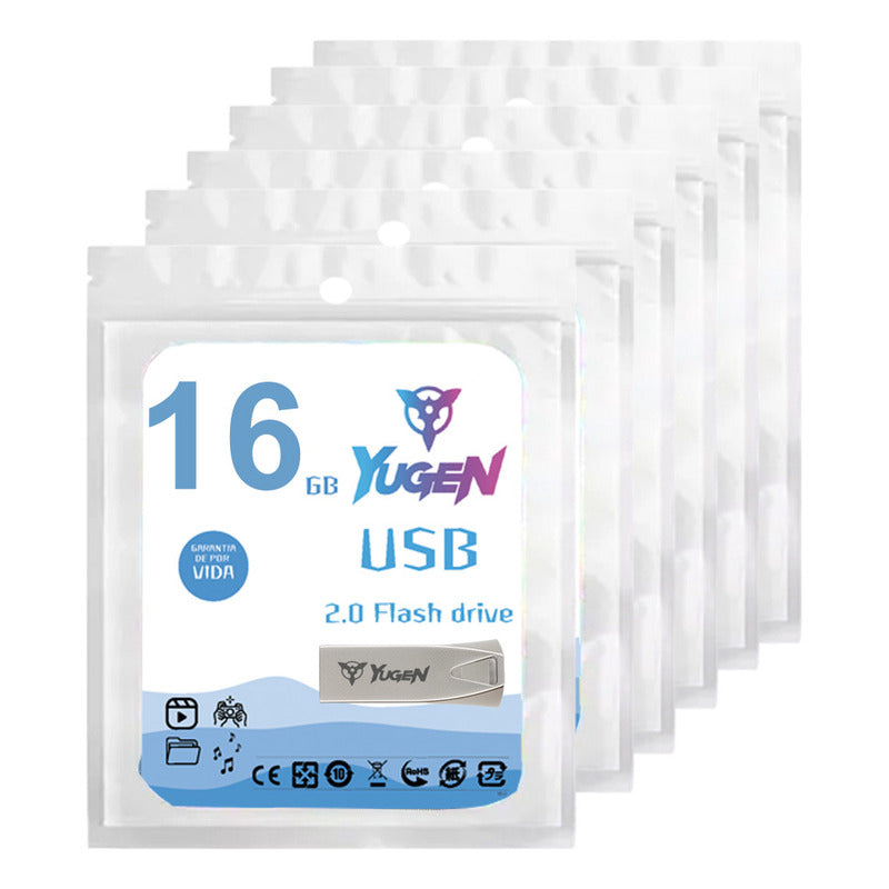 Kit 30 Memoria Usb 16gb Yugen Y10 Metalicas 2.0 Plateado Y10