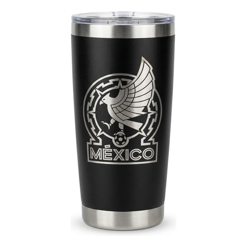 Termo  Grabado Laser Vaso 20oz Acero Inoxidable Futbol Negro Mexico