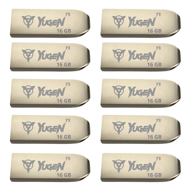 Kit 10 Memorias Usb 16gb Yugen Metálica Y8 Granel Musica Plateado Y8