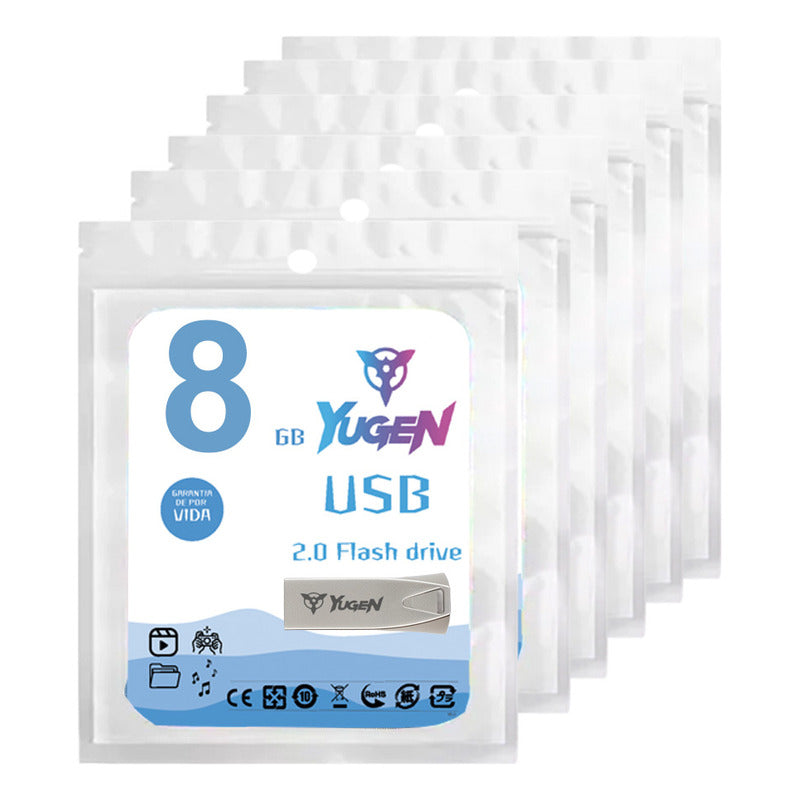 Kit 5 Memoria Usb 8gb Yugen Y10 Metalicas 2.0 Plateado Y10