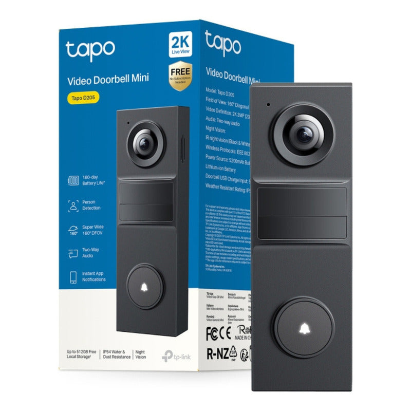 Tp-link Tapo D205 Timbre Inteligente Con Cámara 2k, Audio Negro 110v