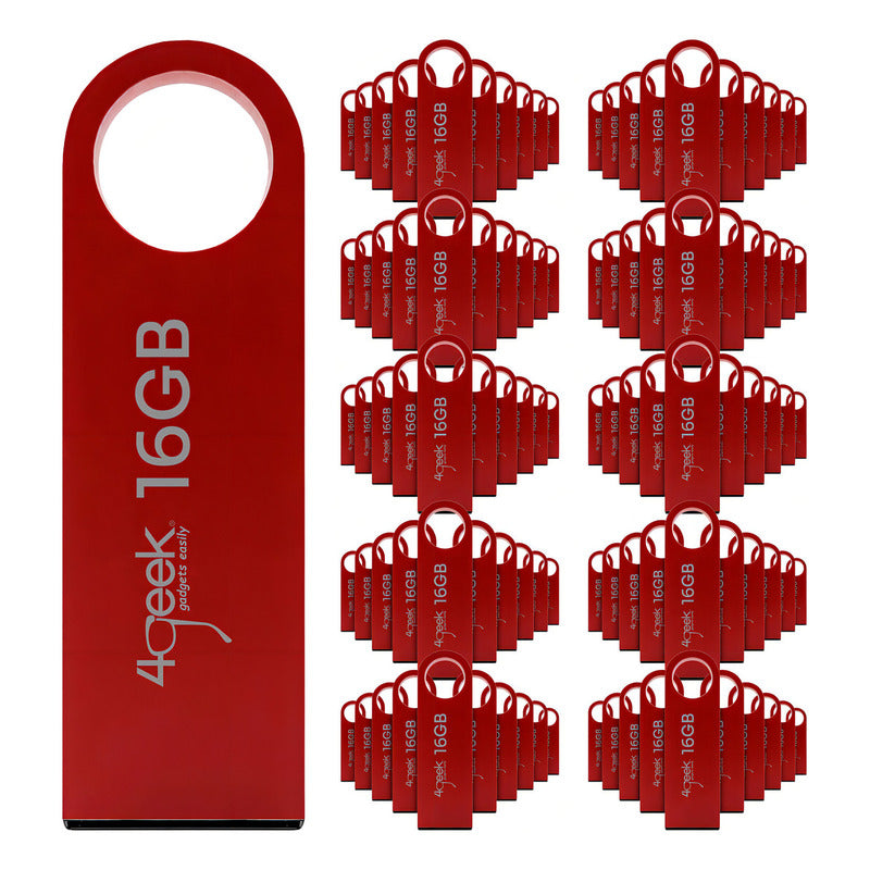 Kit 100 Memorias Usb 16gb Rojo 2.0 Bulk 4geek Liso