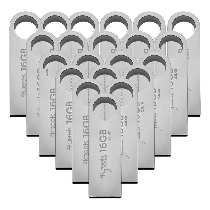 Kit 25 Memorias Usb 16gb Metálica 2.0 Bulk 4geek Color Plateado Liso