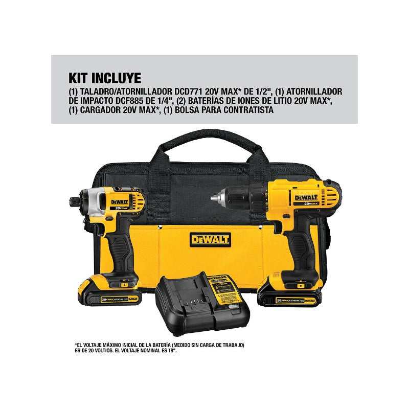 Kit Taladro, Atornillador, Batería, Cargador Dewalt Dck240c2 Amarillo