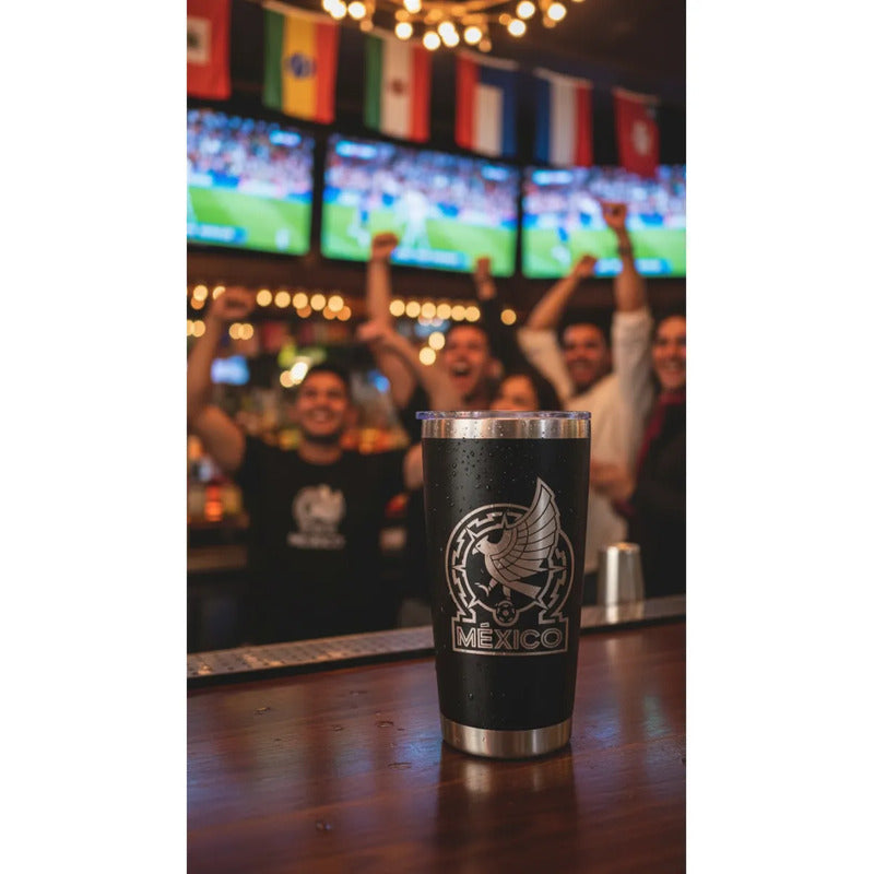 Termo  Grabado Laser Vaso 20oz Acero Inoxidable Futbol Negro Mexico