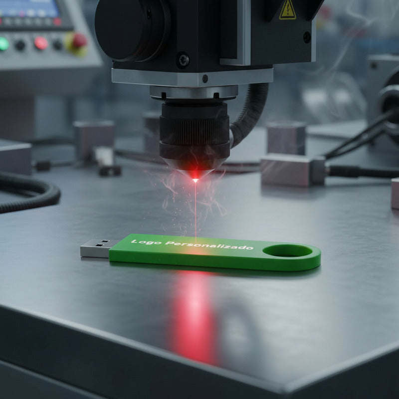 10 Memorias Usb 32gb Personalizadas Logo Laser Metal Verde Limon Y1