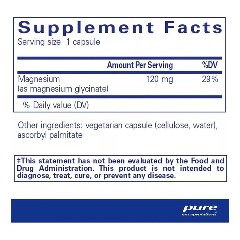 Glicinato De Magnesio Pure Encapsulations Alta Absorción Sin Sabor 90 Cápsulas