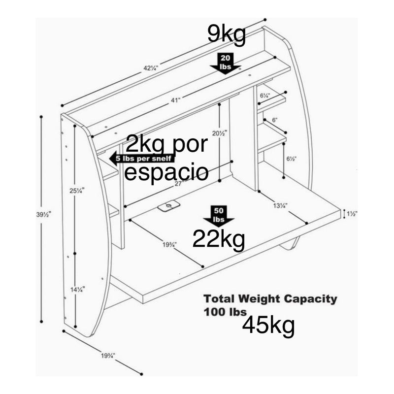 Escritorio Para Pared Flotante Moderno Madera /ka Blanco