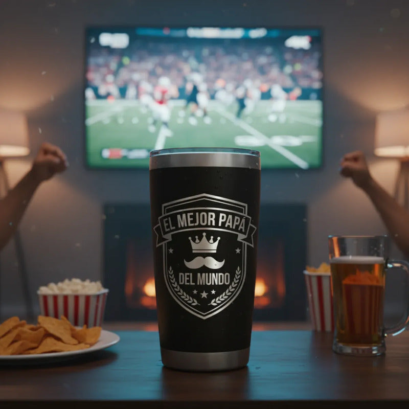 Termo  Grabado Laser Vaso 20oz Acero Inoxidable Regalo Papa Negro