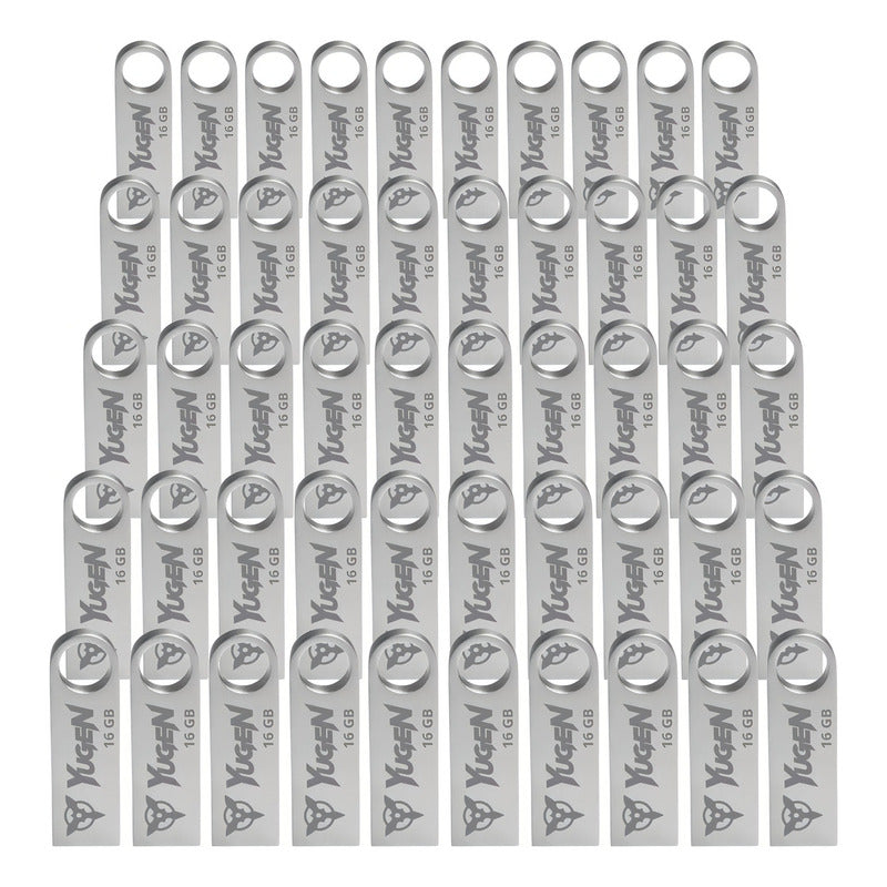 Paquete 50 Memorias Usb 16gb Yugen Metálica Color Gris Sin Tapa Liso