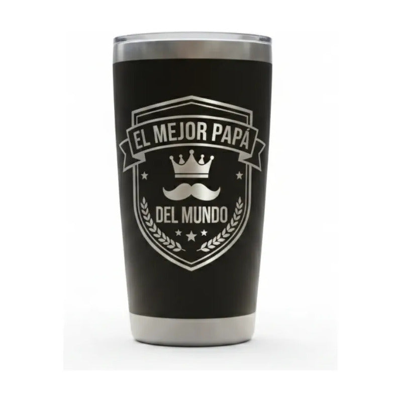 Termo  Grabado Laser Vaso 20oz Acero Inoxidable Regalo Papa Negro