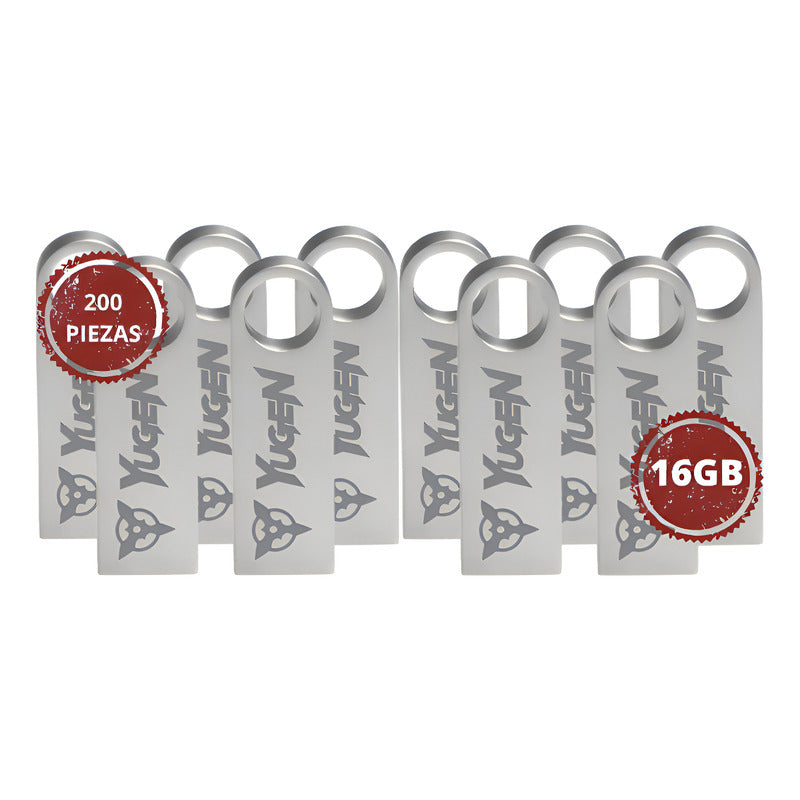 Paquete 200 Memorias Usb 16gb Mayoreo Yugen Metalica Plata Y Plateado Metal