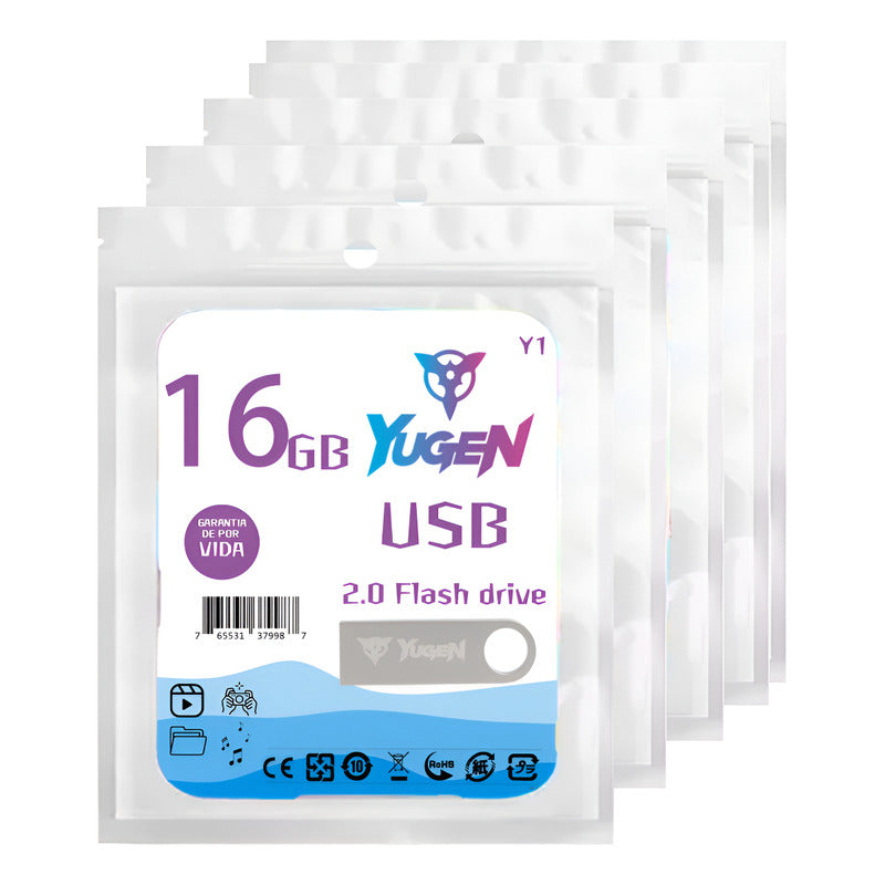 Paquete 30 Memoria Usb 16gb Colores Mayoreo Metálica Yugen Plateado Y1