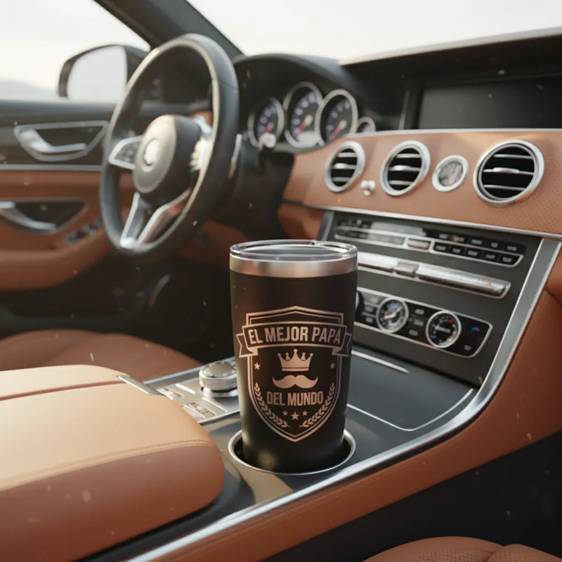 Termo  Grabado Laser Vaso 20oz Acero Inoxidable Regalo Papa Negro