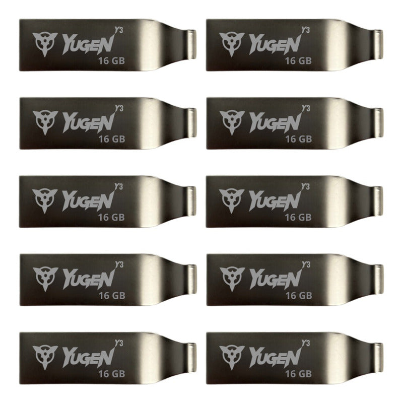 Kit 10 Memorias Usb 16gb Yugen Y3 Metálica Granel Musical Plateado Y3