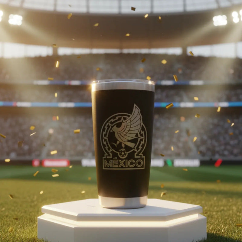Termo  Grabado Laser Vaso 20oz Acero Inoxidable Futbol Negro Mexico