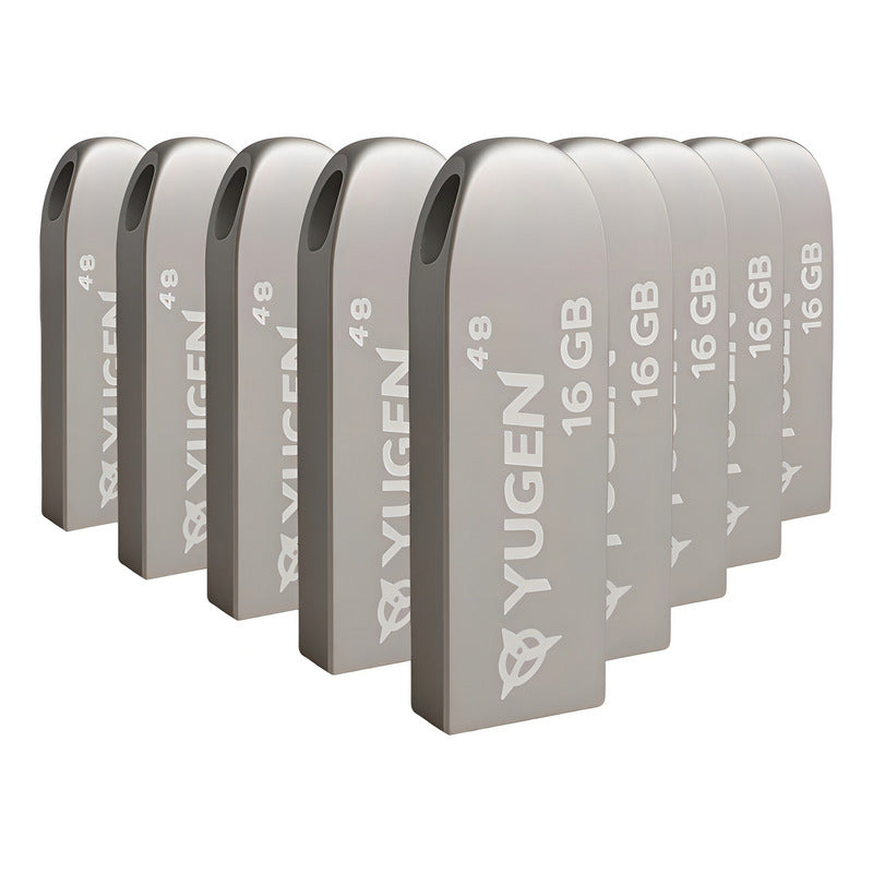 Memoria Usb 16gb Yugen Usb 2.0 Pack 10 Conector Usb-a Metálica Plata Y8 Plateado