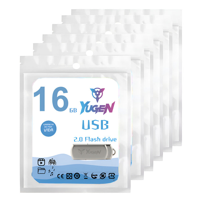 Paquete 30 Memoria Usb 16gb Colores Mayoreo Metálica Yugen Plateado Y13
