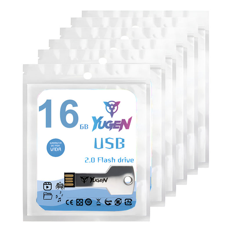 Paquete 10 Memoria Usb 16gb Colores Mayoreo Metálica Yugen Plateado Y11