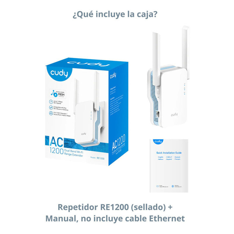Extensor Wifi Ac1200 Repetidor Wifi Doble Banda 1200mbps Con Puerto Ethernet Mesh Compatible Con Todos Los Routers Cudy Re1200 Cobertura Amplificador Señal Wifi 5