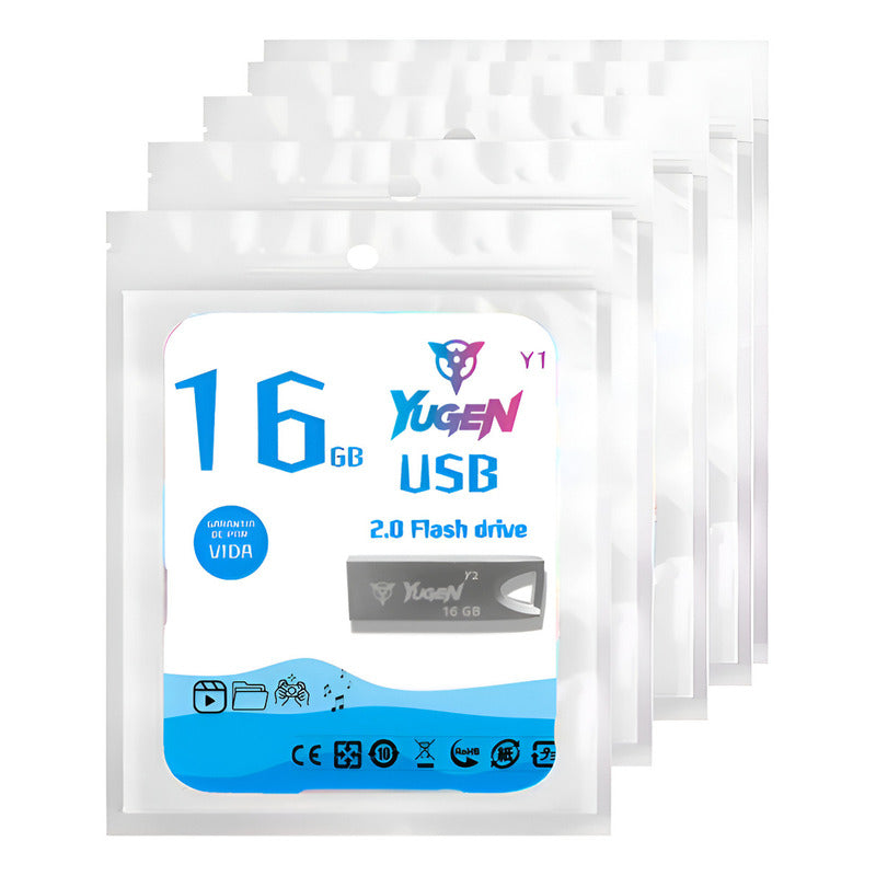 Kit 10 Memorias Usb 16gb Metalica Usb 2.0 Yugen Plata Y2 Plateado Y2