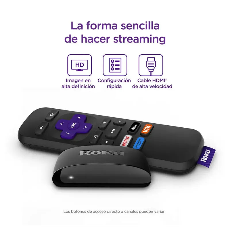 Roku Express 3930 Negro Dispositivo De Streaming Hd Con Cable Hdmi De Alta Velocidad Y Control Remoto Simple Estándar