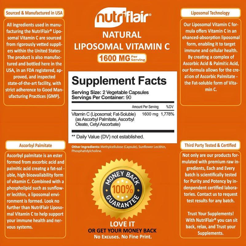 Nutriflair Liposomal Vitamina C Antioxidante 180 Capsulas Sabor Naranja