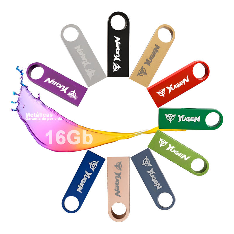 Paquete 50 Memoria Usb 16gb A Granel Metálica Mayoreo Yugen 10 Colores 5 Por Color Y1