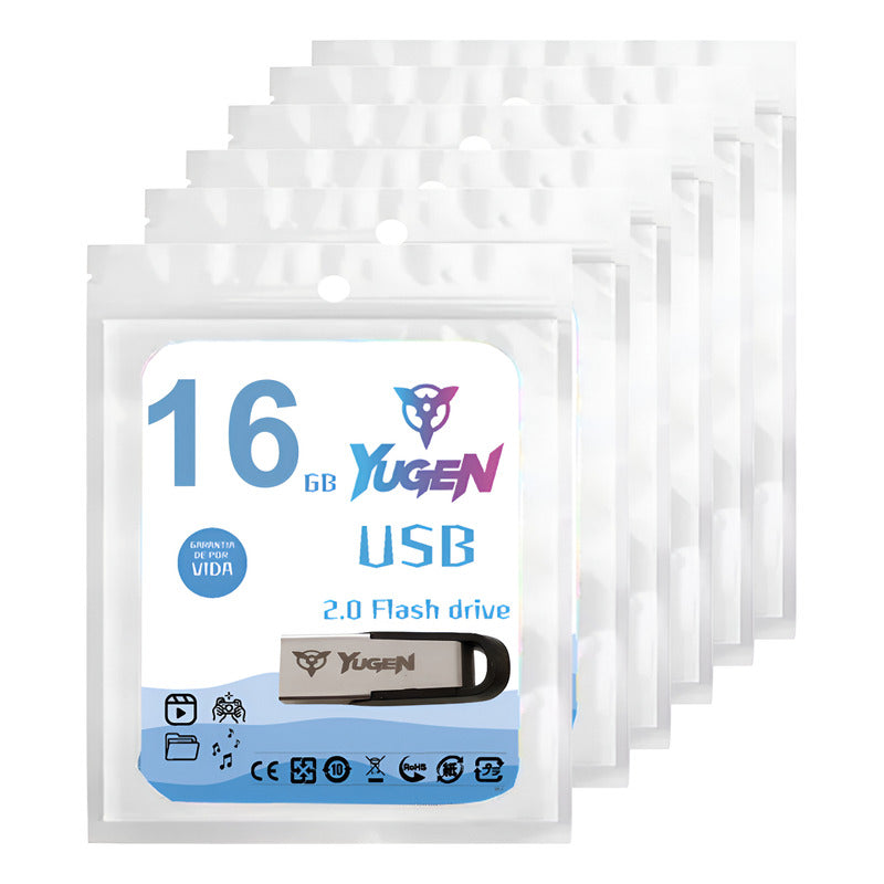 Paquete 50 Memoria Usb 16gb Colores Mayoreo Metálica Yugen Plateado Y15