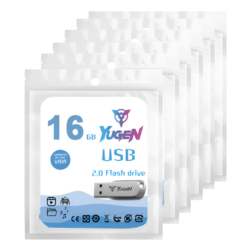 Paquete 10 Memoria Usb 16gb Colores Mayoreo Metálica Yugen Plateado Y16