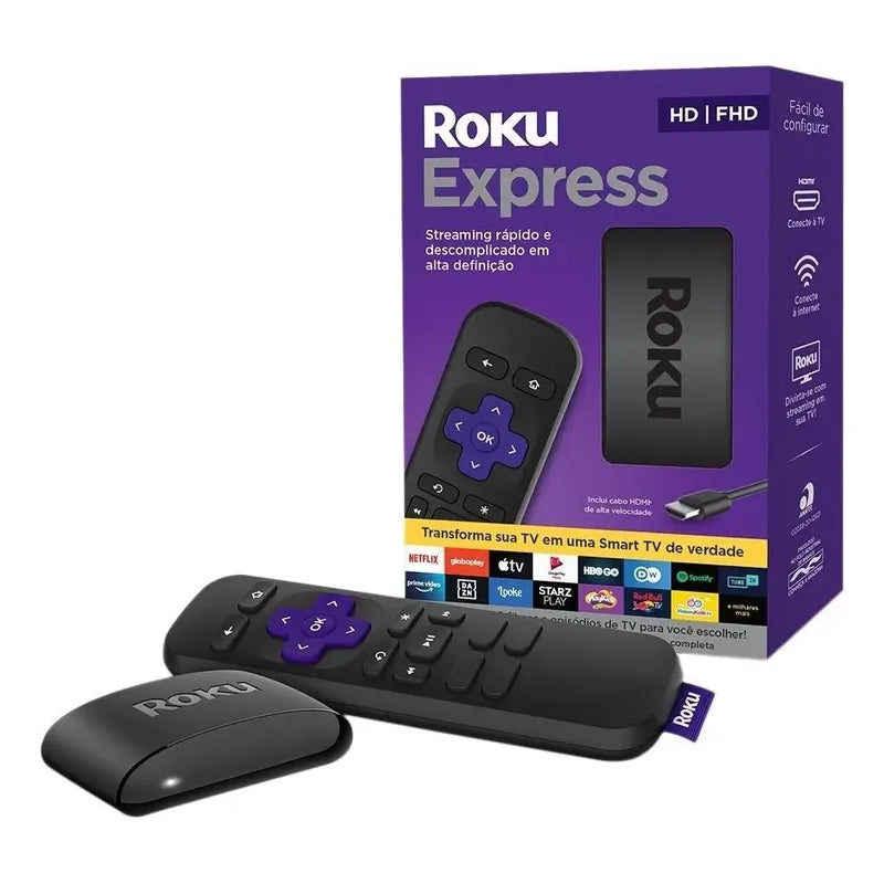 Roku Express 3930 Negro Dispositivo De Streaming Hd Con Cable Hdmi De Alta Velocidad Y Control Remoto Simple Estándar