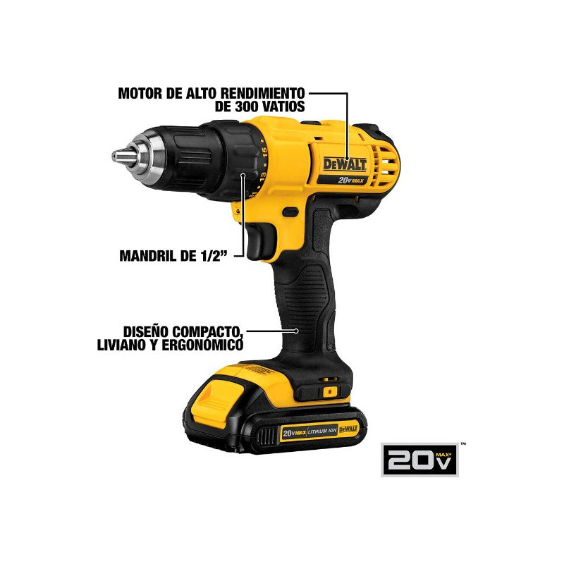 Kit Taladro, Atornillador, Batería, Cargador Dewalt Dck240c2 Amarillo