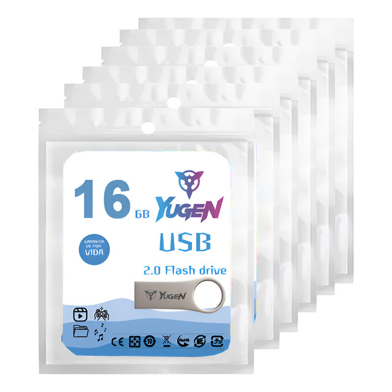 Paquete 30 Memoria Usb 16gb Colores Mayoreo Metálica Yugen Plateado Y17