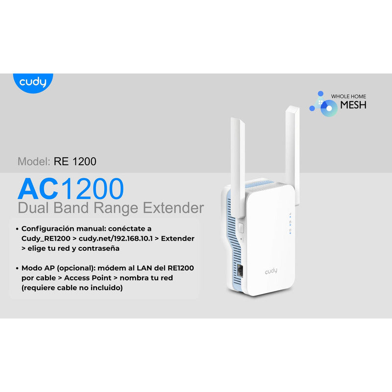 Extensor Wifi Ac1200 Repetidor Wifi Doble Banda 1200mbps Con Puerto Ethernet Mesh Compatible Con Todos Los Routers Cudy Re1200 Cobertura Amplificador Señal Wifi 5