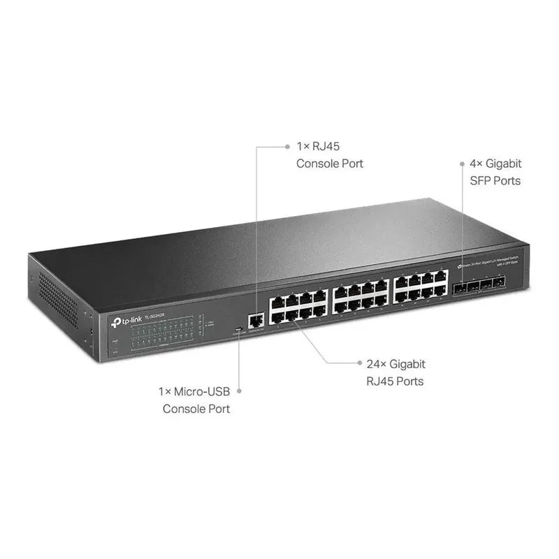 Conmutador Administrable Tp-link Tl-sg3428 Con 24 Puertos Gigabit L2+ Rj-45 Y 4 Ranuras Jetstream Sfp