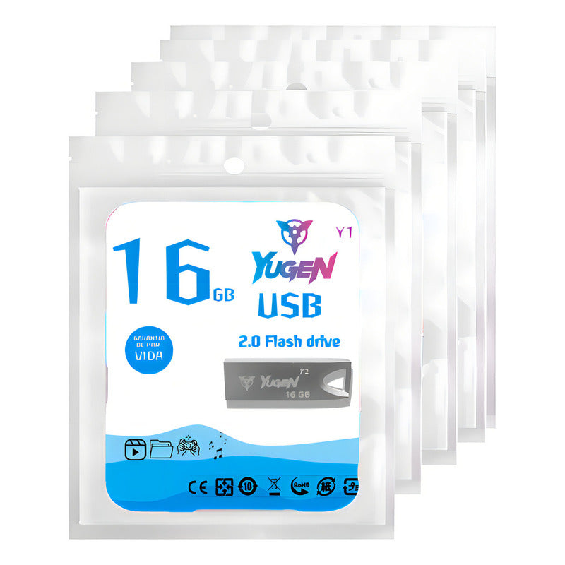 Kit 20 Memorias Usb 16gb Metalica Usb 2.0 Yugen Plata Y2 Plateado Y2