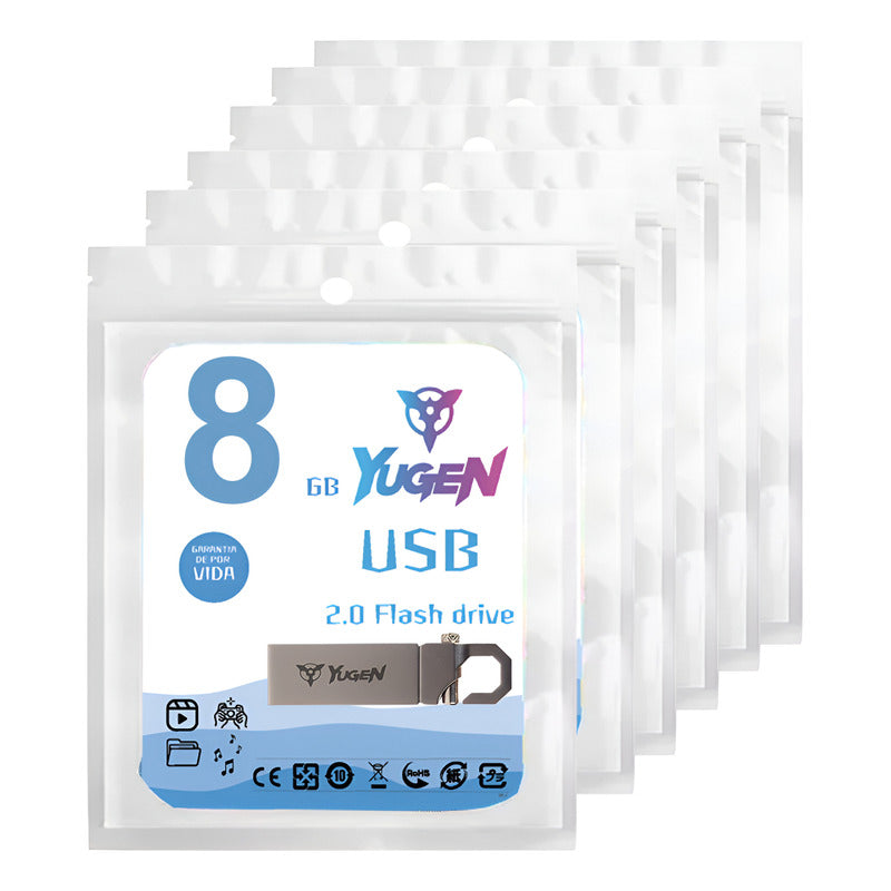 Paquete 50 Memoria Usb 8gb Colores Mayoreo Metálica Yugen Plateado Y9