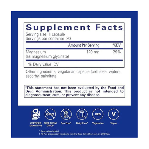 Glicinato De Magnesio Pure Encapsulations Alta Absorción Sin Sabor 90 Cápsulas